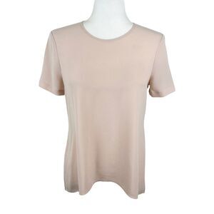 BCBG Max Azria Bare Pink Blouse Women XXS Round Neck Short Sleeve Split Back Top